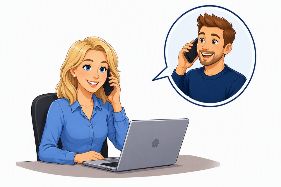Cartoon-Grafik zum Thema Bewerberkontakt: Eine Ansprechpartnerin von GAIA führt per Headset ein Gespräch mit einem Bewerber, der in einer Sprechblase dargestellt ist. Die Illustration symbolisiert persönliche Erreichbarkeit, direkte Kommunikation und kurze Wege im Bewerbungsprozess.